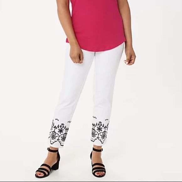 Isaac Mizrahi 24/7 Stretch Embroidered Ankle Pants - Picture 1 of 7